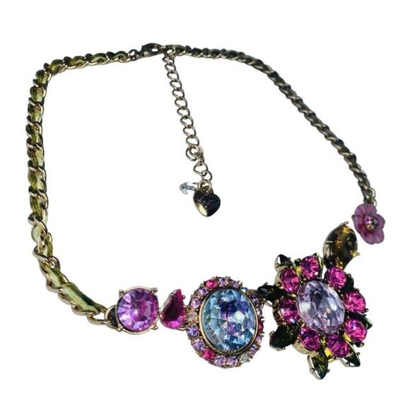 Betsey Johnson Icy Pink Crystal Flower Necklace 19"  Hawaiian Luau Cottagecore - Picture 5 of 8